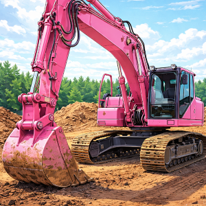 Bild som visar en rosa grävmaskin